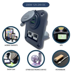 50 amp Anderson Style Plug & Dual QC3.0 USB Panel Mount Assembly