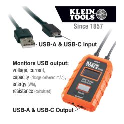 Alternative view of Klein USB Digital Meter USB-A USB-C LCD Display 3 - 20v DC