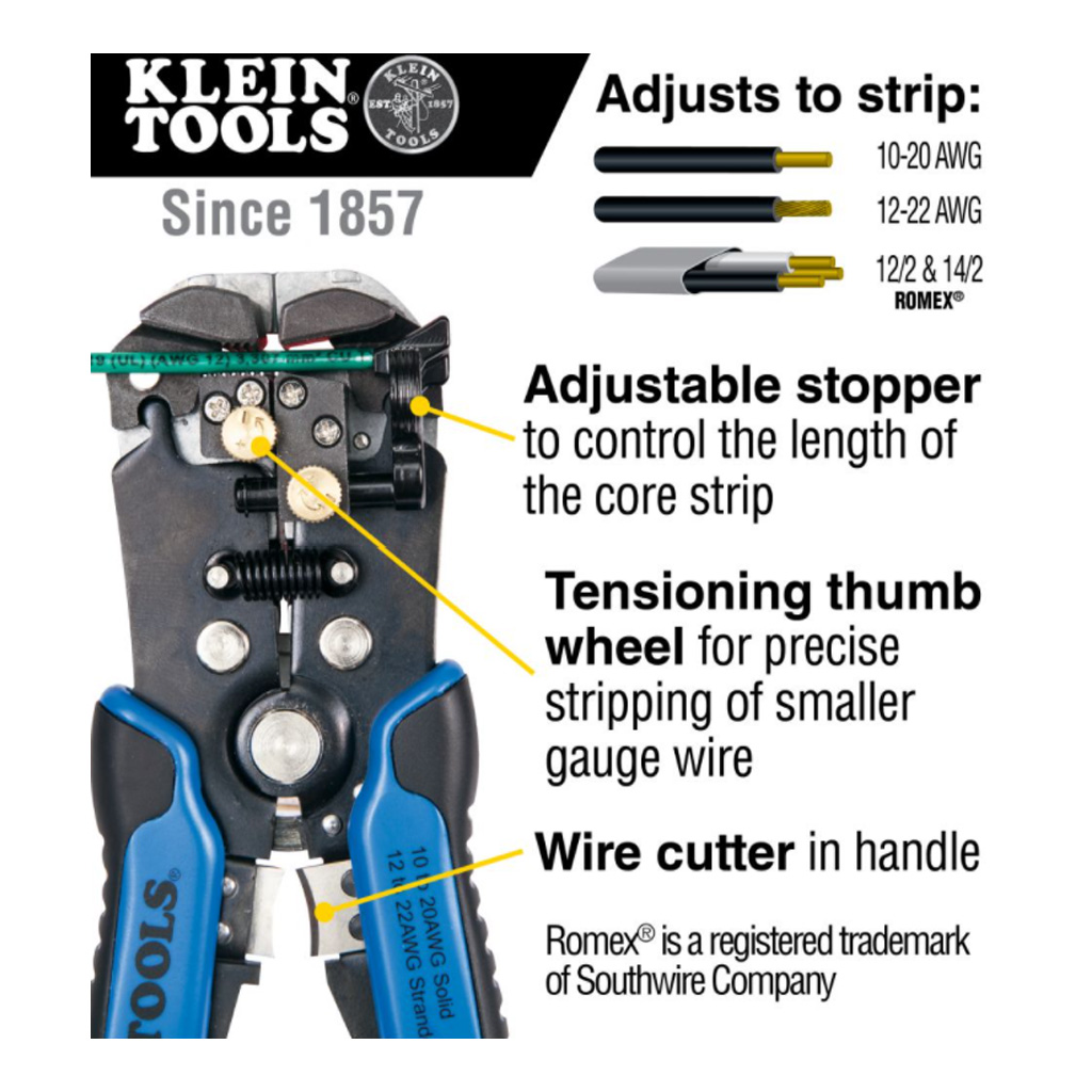 Klein Wire Stripper and Cutter Self Adjusting 12 - 22awg Stranded - Image 3