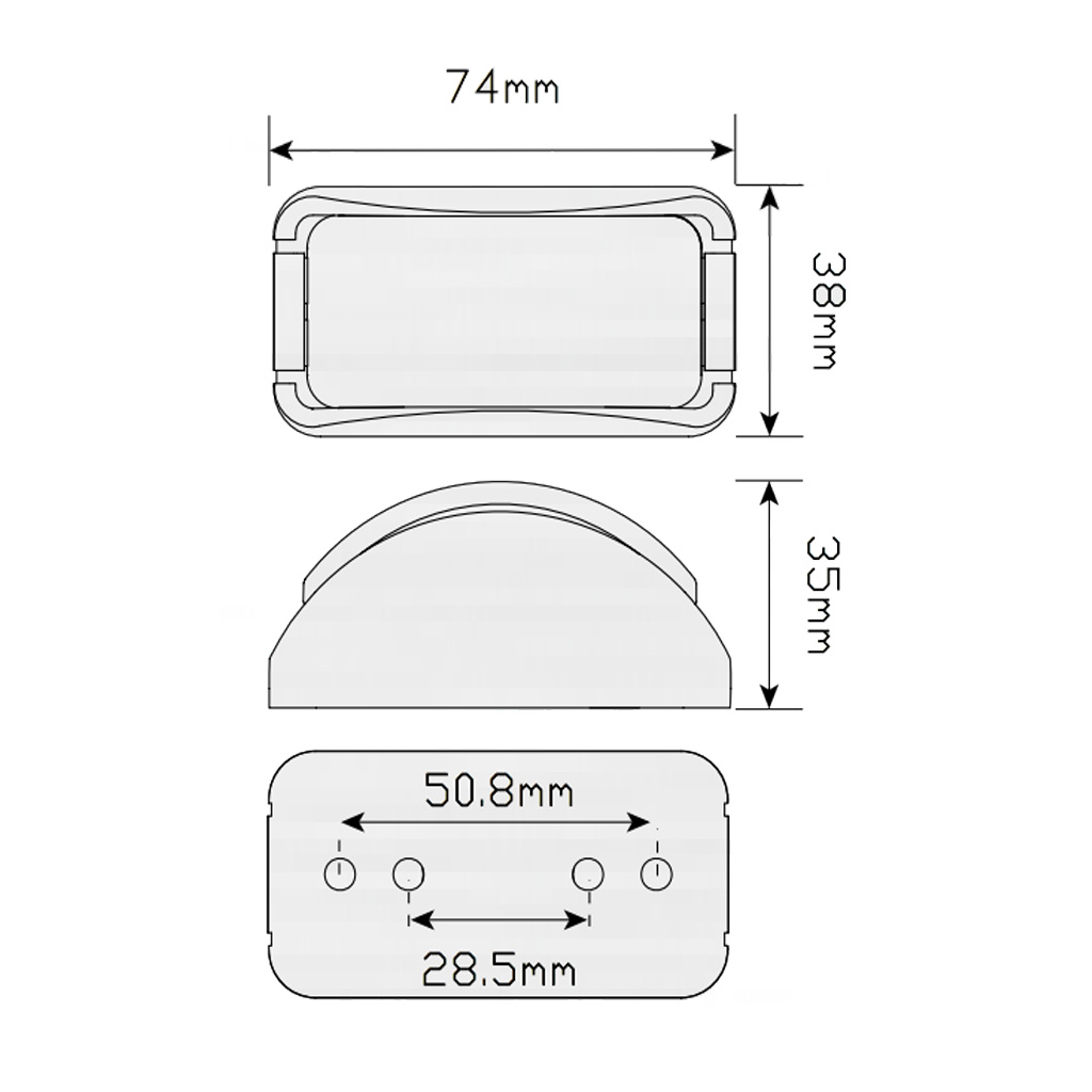 LED Autolamp Side Marker 42 Series Amber 74 x 38 x 35mm 12 / 24v - Image 3