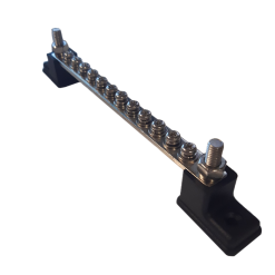 Alternative view of Busbar Power Distribution Block 2 x M6, 12 x Screw Studs Inc Cover 150A DC