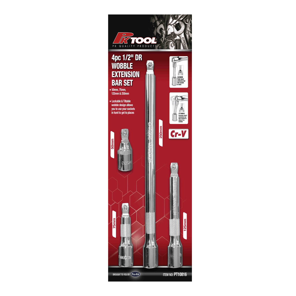 PK Tools 1/2"dr Socket Wobble Extension Bar 4pc Set - Image 2