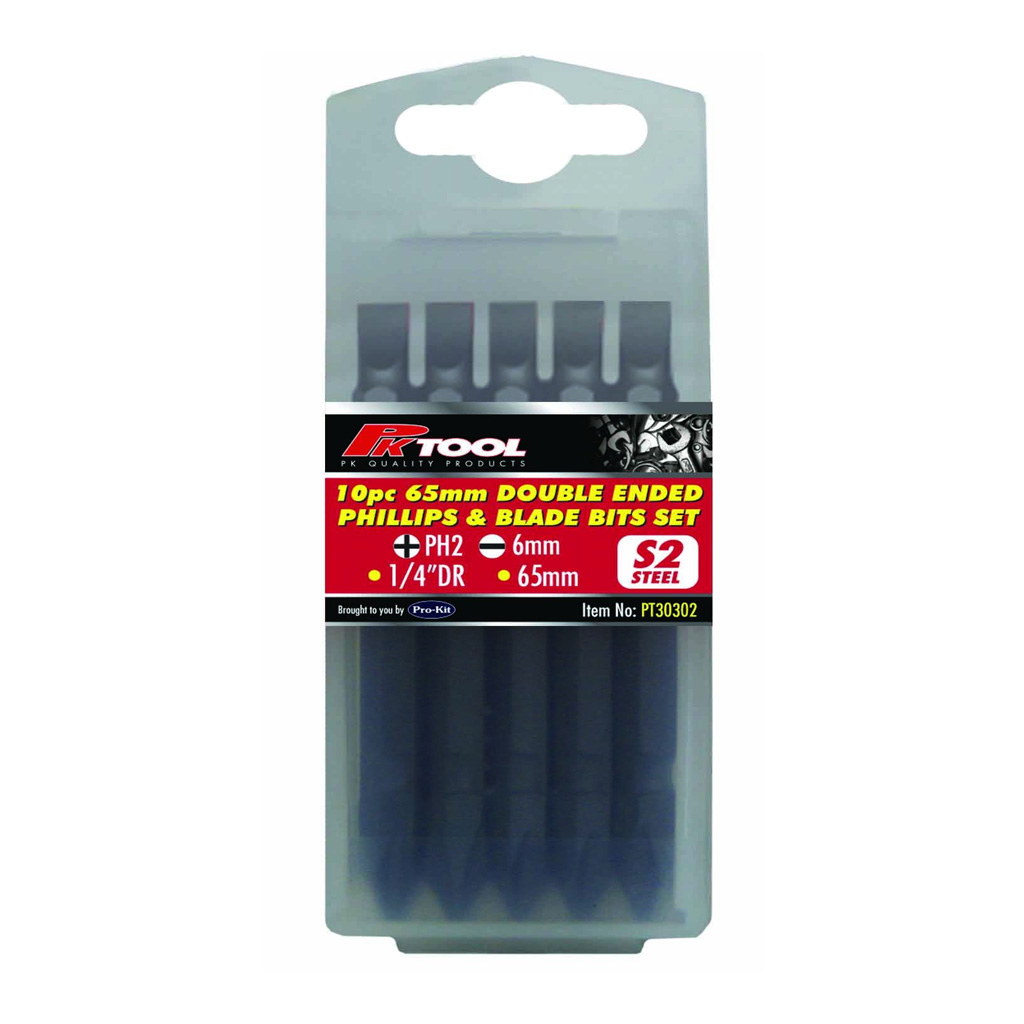 PK Tools Screwdriver Bits Phillips Flat Double Ended 10pc 1/4" Hex 65mm - Image 2