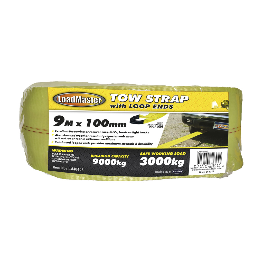 PK Tool Tow Strap 9m x 100mm 3000kg SWL 9000kg Breaking Capacity - Image 2