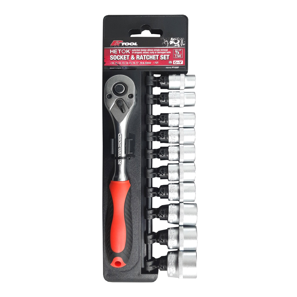 PK Tools 3/8"dr Hetok® Socket & Ratchet 11pc Set