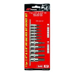 Alternative view of PK Tools Hex Bit 1/4" & 3/8" dr SAE 11pc Set