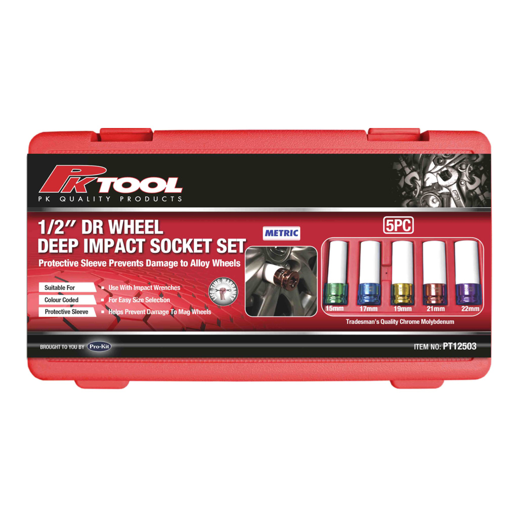 PK Tools 1/2"dr Mag Wheel Cr-V Metric Deep Impact 5pc Set - Image 3