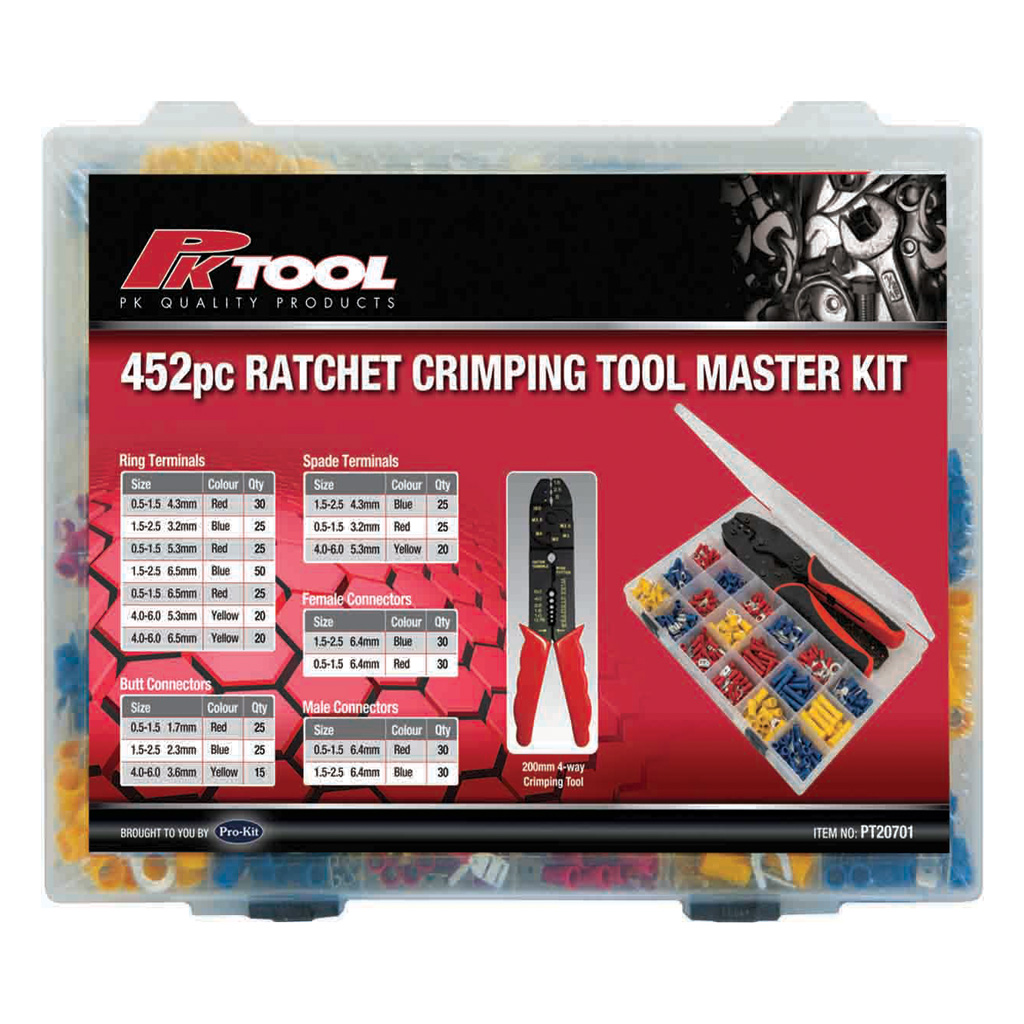 Mixed Crimp Terminal Kit with Ratchet Crimping Plier and Wire Stripper 450pc - Image 2