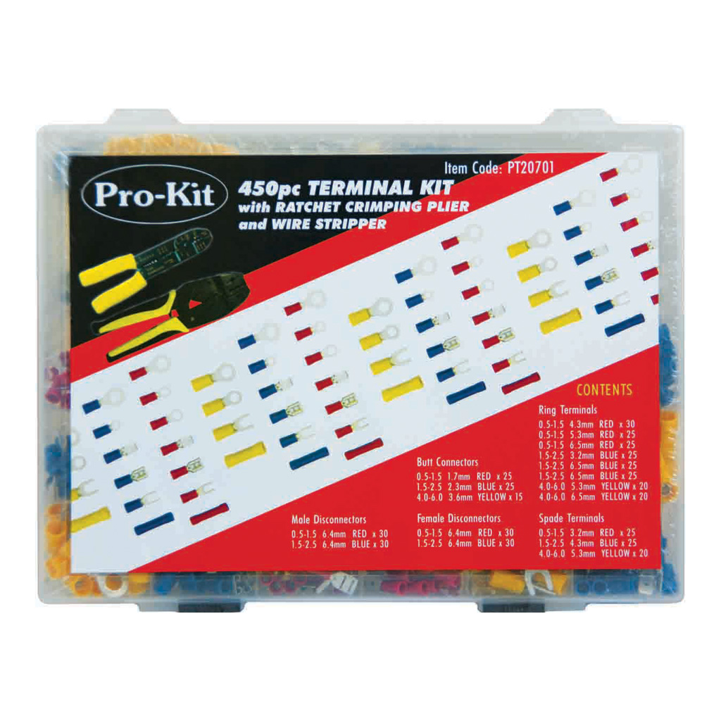 Mixed Crimp Terminal Kit with Ratchet Crimping Plier and Wire Stripper 450pc - Image 3