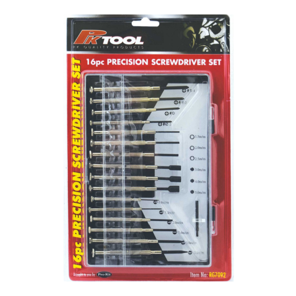 Precision Screwdriver 16pc Set Flat, Phillips, Socket, Hex
