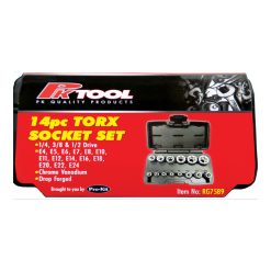 Alternative view of Torx Socket Set 14pc 1/4", 3/8", 1/2"dr Sizes E4 - E24 Chrome Vandium Carry Case